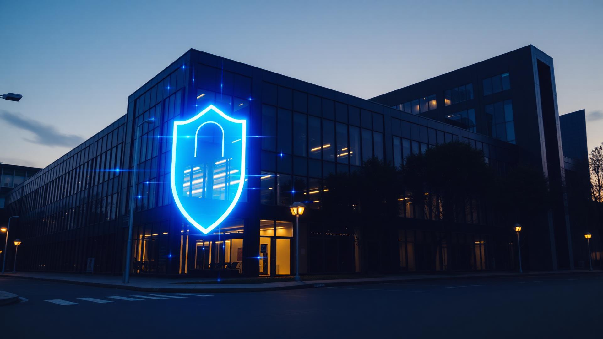 Modern commercial building protected with digital security technology