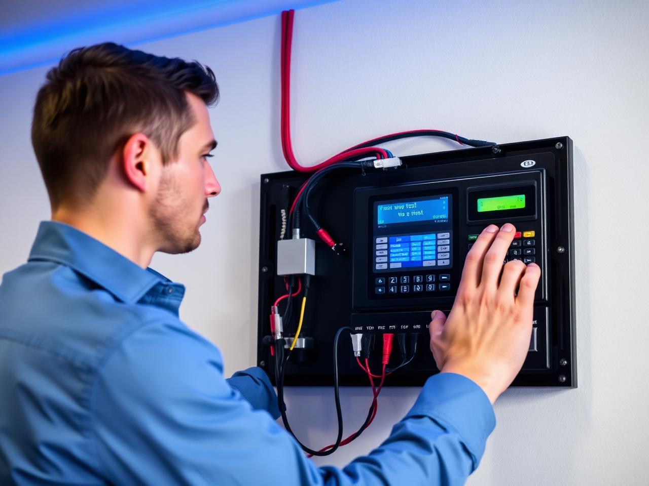 IDS security technician installing an alarm control panel